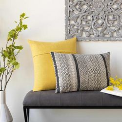 Nanyuki 14"L x 22"W Pillow Moroccan Plush Cotton Black/Light Beige/Peach Lumbar Pillow - Boutique Rugs