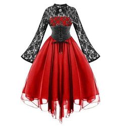 Retrò Vintage Punk Gotico Vestito Mascherata Strega Pizzo Costume Per donna Fantasia Stile Steampunk Notte di Valpurga Halloween Carnevale Mascherata Halloween Evento / Festa Adulti Vestito