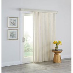 Wide Width 3.5" Printed Wood-Grain Vertical Blinds by BrylaneHome in Eggshell (Size 54" W 63" L)