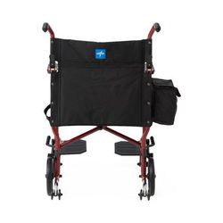 Medline Basic Steel Transport Chair with Permanent Desk-Length Arms and Swing-Away Footrests, 300 lb. Capacity, 19" Wide, Red, Includes Anti-Tippers,
