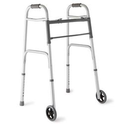 Medline 2-Button Folding Walker with 5" Wheels, Aluminum, 1 EA (MDS86410W54H)