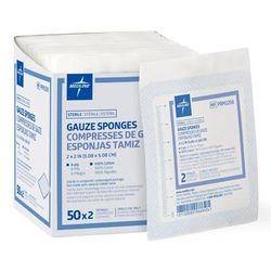 Medline Woven Sterile Gauze Sponges, 8-Ply, 2" x 2", 2/Pack, 100/BX (PRM2208Z)