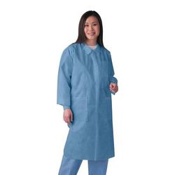 Medline Disposable Knit-Cuff Multilayer SMS Lab Coat with Traditional Collar, Blue, Size M, 30/CS (NONSW400M)