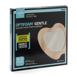 Medline Optifoam Gentle Silicone-Faced Foam Dressing with Liquitrap Super Absorbent Core, 9" x 9", Sacrum, in Educational Packaging, 1 EA (MSC2399EPH)