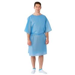 Medline Short Sleeve Front Back Opening with Tie Multilayer Patient Gown, Blue, Size Extra Large, 50/CS (NON27146SLXL)