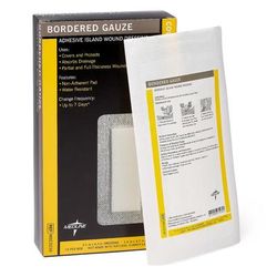 Medline Sterile Bordered Gauze Adhesive Island Wound Dressing, 3" x 6" with 1.5" x 4" Pad, 15/BX (MSC3236Z)