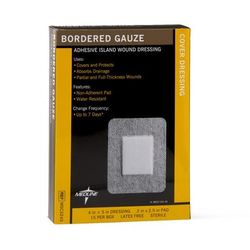Medline Sterile Bordered Gauze Adhesive Island Wound Dressing, 4" x 5" with 2" x 2.5" Pad, 15/BX (MSC3245Z)