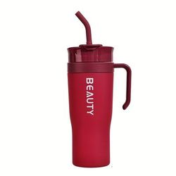 TEMU 1200ml Polycarbonate , White & Pink, With Straw And Removable Lid, No Required