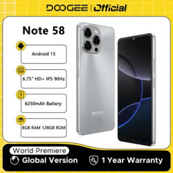 Global Version DOOGEE Note 58 8GB RAM 128GB ROM 6.75" HD+ 90Hz IPS Screen 6250mAh Large battery NFC Android 15 Smartphone