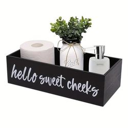 "TEMU 1pc Rustic Wooden Bathroom Storage Box, "hello Sweet Cheeks" Farmhouse Style, Vintage Toilet Paper Holder, No-install Home Kitchen Organizer, Bathroom Decor"