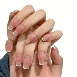 TEMU Square Nude Blush Medium-long False Nails, French Press-on Nails Full Coverage Acrylic False Nails French Tip Nails