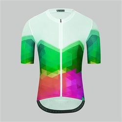 Per uomo Maglia da Ciclismo A righe Geometria Manica Corta Bicicletta Top con 3 tasche posteriori Mountain Bike MTB Ciclismo su strada Asciugatura Rapida Strisce Riflettenti Tasca Posteriore