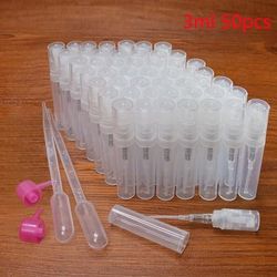 TEMU 50pcs Of 5ml Mini Transparent Plastic Spray Bottles, 3ml Perfume Bottles, 2ml Spray Containers, Portable Refillable Empty Perfume Atomizers, With 4 Tools, Essential Travel Items.