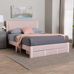 Elora Modern Pleated Velvet Queen Size Storage Bed by Wholesale Interiors INC in Light Pink (Size ONE SIZE)