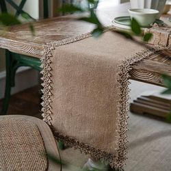 TEMU 1-pack Natural Jute Table Runner - Solid Color Rectangular Holiday Dining Decor For Christmas, High-quality Rustic Home Decoration With Durable Textured Weave, Christmas Table Decor, Details
