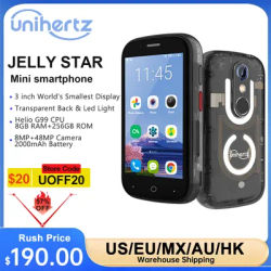 Unihertz Jelly Star Smallest Android 13 Smartphone 8GB 256GB Led Light Transparent Backshell Mobile Phone 48MP 3inch Cellphones