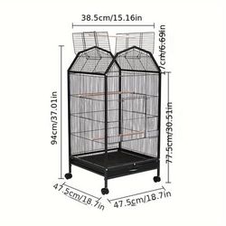 TEMU Open Parrot Cage Metal Birds Cage Lovebirds Budgie Cage Rolling Stand, With Wheels, Top, With , Drinking Water, Can Pull Out The Bottom Tray