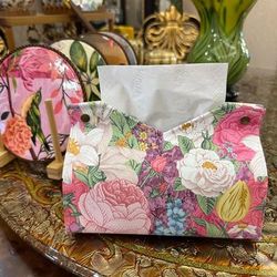 TEMU 1/2pcs Floral Leather Tissue Box Holder, Creative Paper Tissue Dispenser, High Aesthetic Value With Napkin Storage Organizer