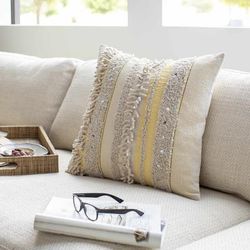 Rembrandt 18"H x 18"W Cotton Black/Bright Yellow/Light Beige/Oatmeal/Beige/Yellow Throw Pillow - Boutique Rugs