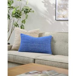 Trory 13"L x 20"W Modern Wool Azure/Light Purple/Blue/Slate Blue/Metallic Silver/Cobalt Blue/Sky Blue/White Lumbar Pillow - Boutique Rugs