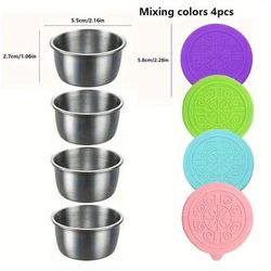 TEMU 4pcs Oukeai 304 Stainless Steel Condiment Cups With Lids, 1.5oz Leak-proof Sauce Dishes For Salad, Ketchup, Picnic, Festive Holiday Themed, Butter Dishes For Home & Kitchen Use