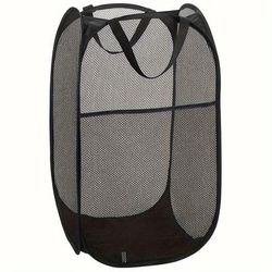 TEMU 1pc Portable Foldable Mesh Laundry Basket, Black With Handle, Easy Carry - Ideal For Home, Bathroom, Bedroom Storage And Travel - Polyester Fabric, Outdoor Camping Sleeping Bag Organizer Bag
