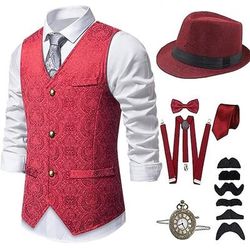 Anni 1920 Ispirato al vintage Il grande Gatsby Costume da festa Mascherata Set di accessori Senza maniche Stampa Senza colletto Costume Per uomo Halloween Festa Sera Casual Quotidiano Cravatta