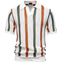 Retrò Vintage Anni '70 Camicia Polo in maglia Hippie Rete A righe Costume Per uomo Vacanza Abbigliamento Quotidiano Spiaggia Adulti Top Primavera Estate
