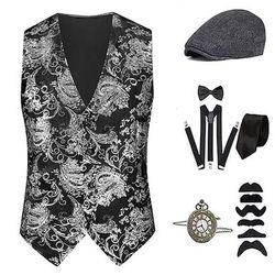 Anni 1920 Ispirato al vintage Il grande Gatsby Costume da festa Set di accessori Senza maniche Stampa Senza colletto Costume Per uomo Halloween Festa Sera Casual Quotidiano Adulti Gilet Cappello