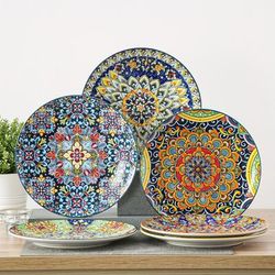 TEMU 10.5 Inch Colorful Bohemian Style Dinner Plates, Set Of 6