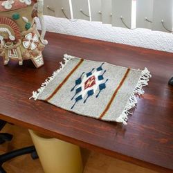 'Zapotec Diamond-Patterned Grey and Red Wool Area Rug (1x1)'