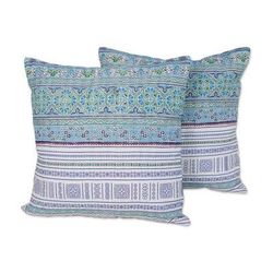 Hmong Sky,'Cotton Blend Cushion Covers Woven by Hmong Artisans (Pair)'