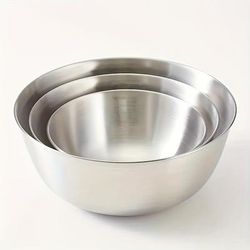 TEMU 3pcs Stainless Steel Mixing Bowls Set, Brushed , Microwave Safe, Round Vegetable-themed Bowls For Kitchen Prep & Storage, Ideal For Bbq & Outdoor Cooking