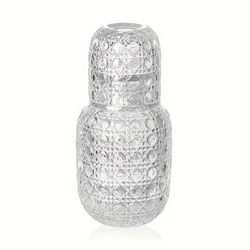 TEMU 1set Bedside Water Carafe And Glass Set For Bedroom Nightstand Glass Pitcher 450ml 15oz Handmade Clear Glass Night Bedside Water Bottle With Tumbler Cup For Bathroom Juice Water Kitchen Bar