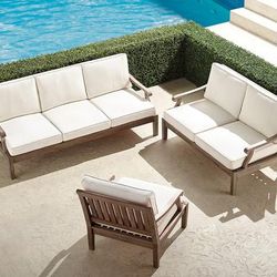 Cassara 3-pc. Sofa Set in Weathered Teak - Sunbrella Rain, Rain Marsala - Frontgate
