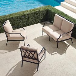 Grayson 3-pc. Loveseat Set in Black Aluminum - Standard, Georgina Floral Glacier - Frontgate