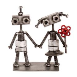 Robots in Love,'Eco-Friendly Recycled Metal Figurine of Robot Couple'