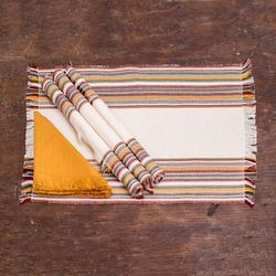 Palopo Stripes,'4 Striped Cotton Placemat Napkin Set Handwoven in Guatemala'
