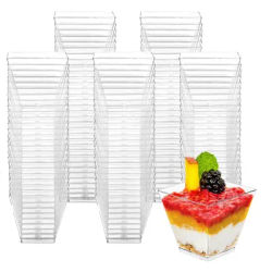 20/50PCS2OZ Transparent Dessert Cup Disposable Mini Trapezoidal Cup Restaurant Party Dessert Fruit Ice Cream Container