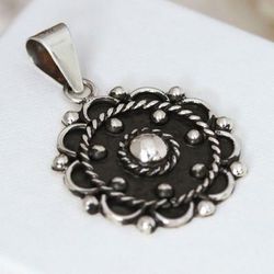 Baroque Spring,'Oxidized Floral Taxco Sterling Silver Pendant from Mexico'