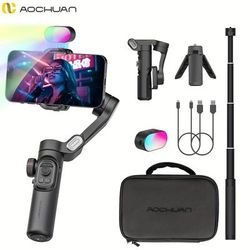 TEMU Aochuan 3-axis Gimbal Stabilizer For Smartphone, Ultra Lightweight Portable Foldable Gimbal For Smartphone, Android Phones, Gimbal For Video , - Xe Combo1