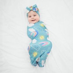 Sunny Skies Swaddle & Luxe Baby Girl Soft & Stretchy Bamboo Bow Headbands Set - OSFA