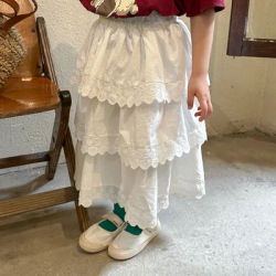Jupe mi-longue en dentelle pour filles, jupe de princesse en pur coton, vêtements pour enfants, nouvelle collection printemps-automne 2024, jupe longue gâteau pour bébé