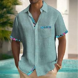 Per uomo Piante Tropicali Camicia di lino Camicia hawaiana estiva Camicia con Bottoni Manica Corta Hawaiano Resort Vacanza Ferie Abbigliamento mare Estate Primavera Collo ripiegato camicie con