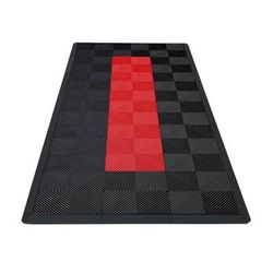 Swisstrax Motorcycle Garage Floor Mat In Ribtrax Pro Tiles (Runner - Black, Red)