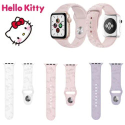 Hello Kitty Anime Iwatch Strap pour Apple Watch Band, 41mm, 45mm, 44mm, 40mm, 42mm, 38mm, Kawaii Smartwatch Belt Bracelets, IWatch Series 7, 6, 5, 4, 3