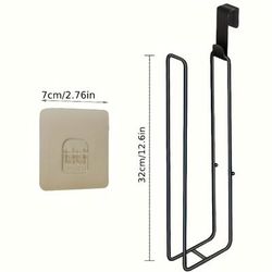 TEMU Self-adhesive Toilet Paper Holder, Black Iron Bathroom Tissue Rack With Towel Bar, No-drill Wall Mount For Kitchen & Bathroom Organization, Bathroom Storage