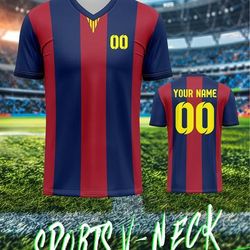 TEMU Barcelona 2024 Customise Your Own Jersey, Men's Sports Team Club Training V-neck Football Jersey Tops Front And Back Printed Daily Casual Party Gathering