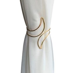 TEMU 2pcs Elegant Metal Curtain Tiebacks In Golden/silvery - Modern, Adjustable & No-drill Installation, Holdbacks For Bedroom & Living Room Decor