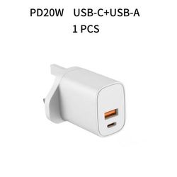TEMU 20w Uk Plug Adapter With Pd Gan Fast Charging, Wall Charger, Universal Travel Adapter Compatible With Iphone 15, 14, 13, 12, 11 Pro Max, Xr, Xs, X, Ipad Pro, Airpods, And Google Pixel - White